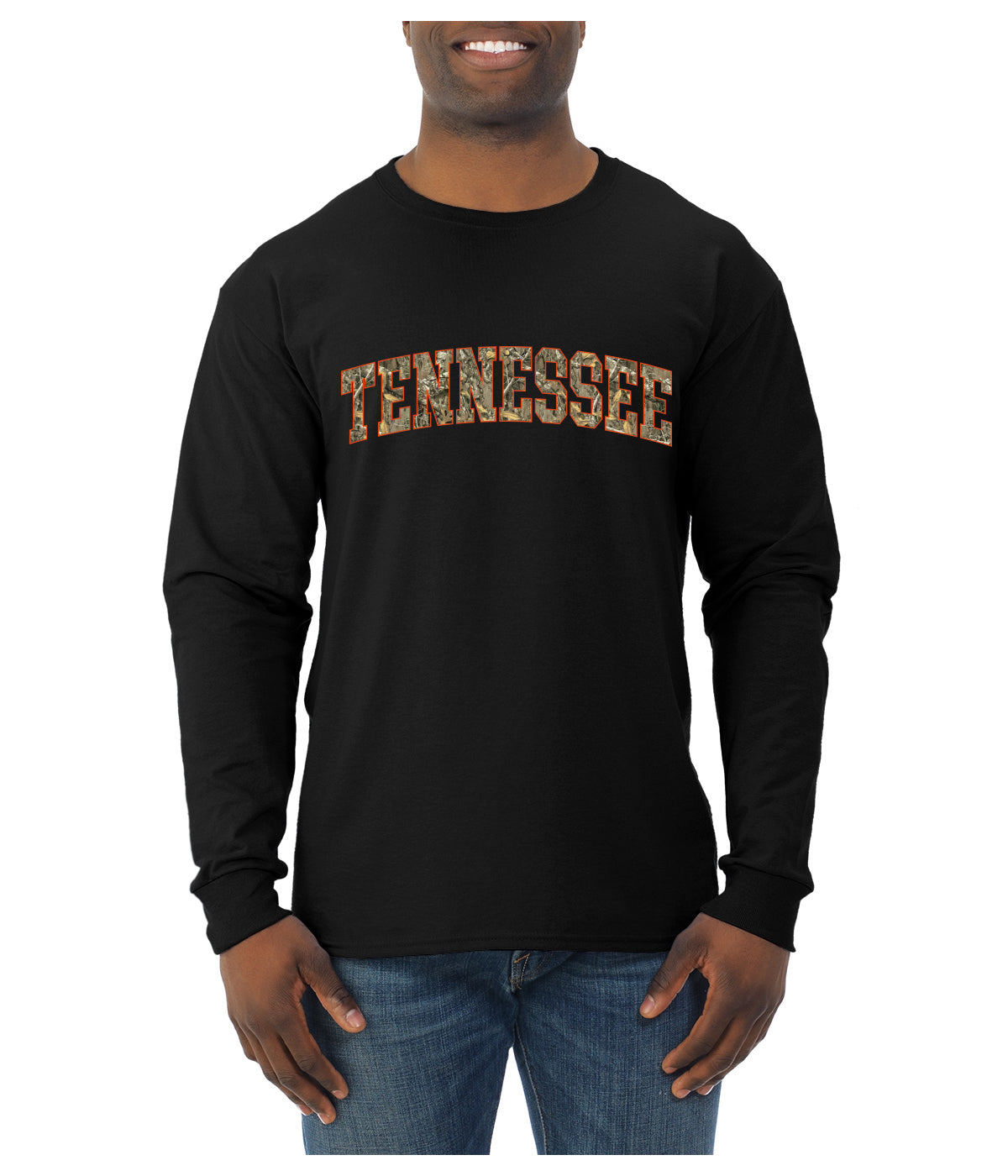 Tennessee  Camo Fill Orange Outline Sweater, Unisex Mens Long Sleeve Shirt