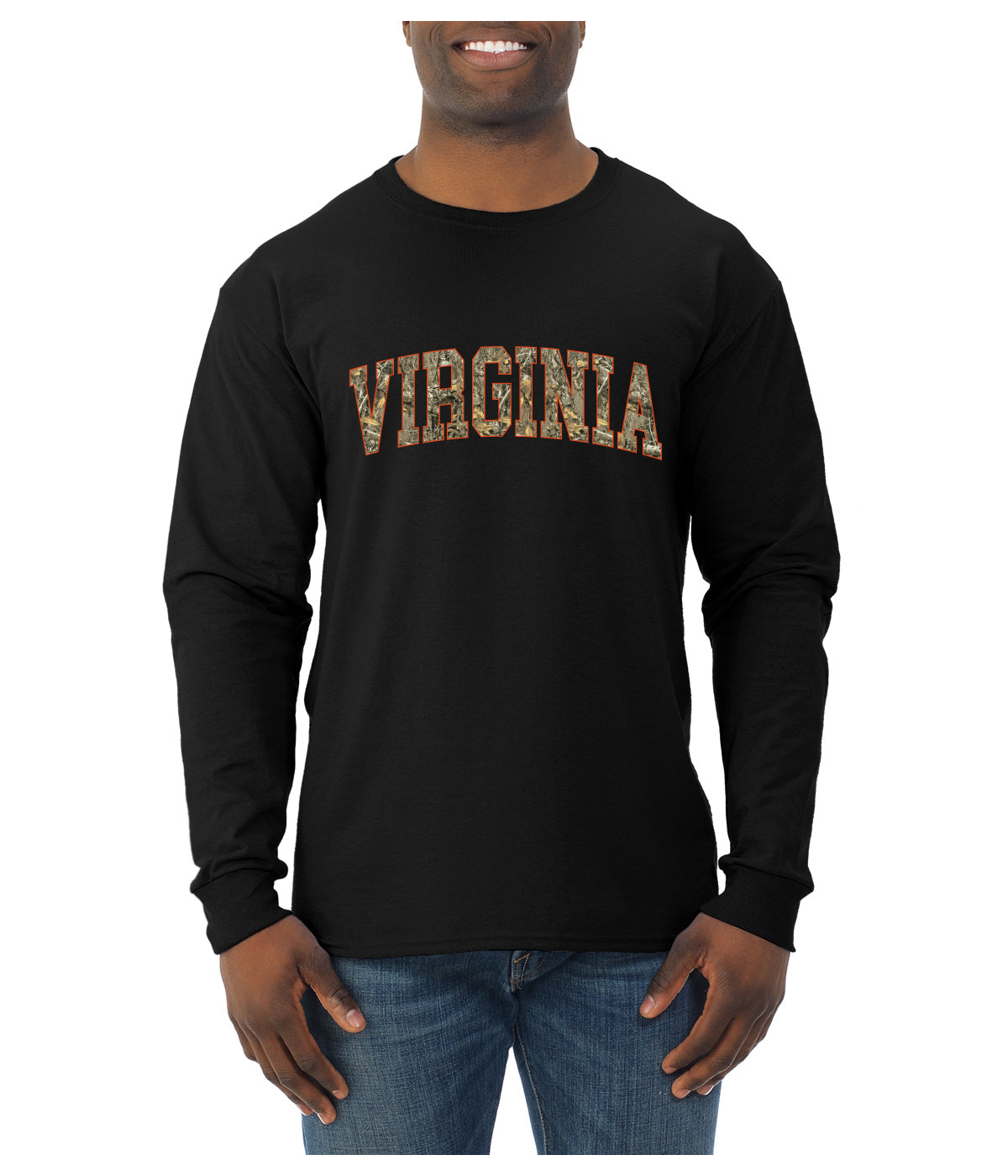 Virginia  Camo Fill Orange Outline Sweater, Unisex Mens Long Sleeve Shirt