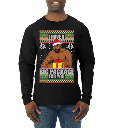 I Have A Big Package Meme Barry Wood Ugly Christmas Sweater Mens Long Sleeve Shirt