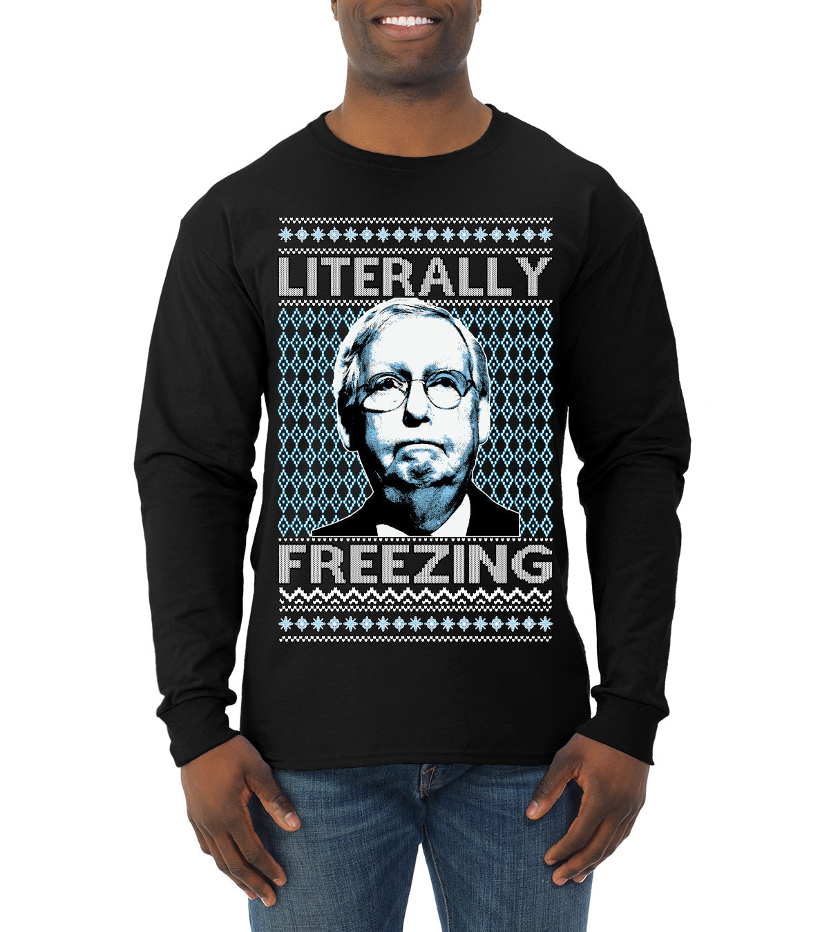 Literally Freezing McConnell Senator  Ugly Christmas Sweater Mens Long Sleeve Shirt