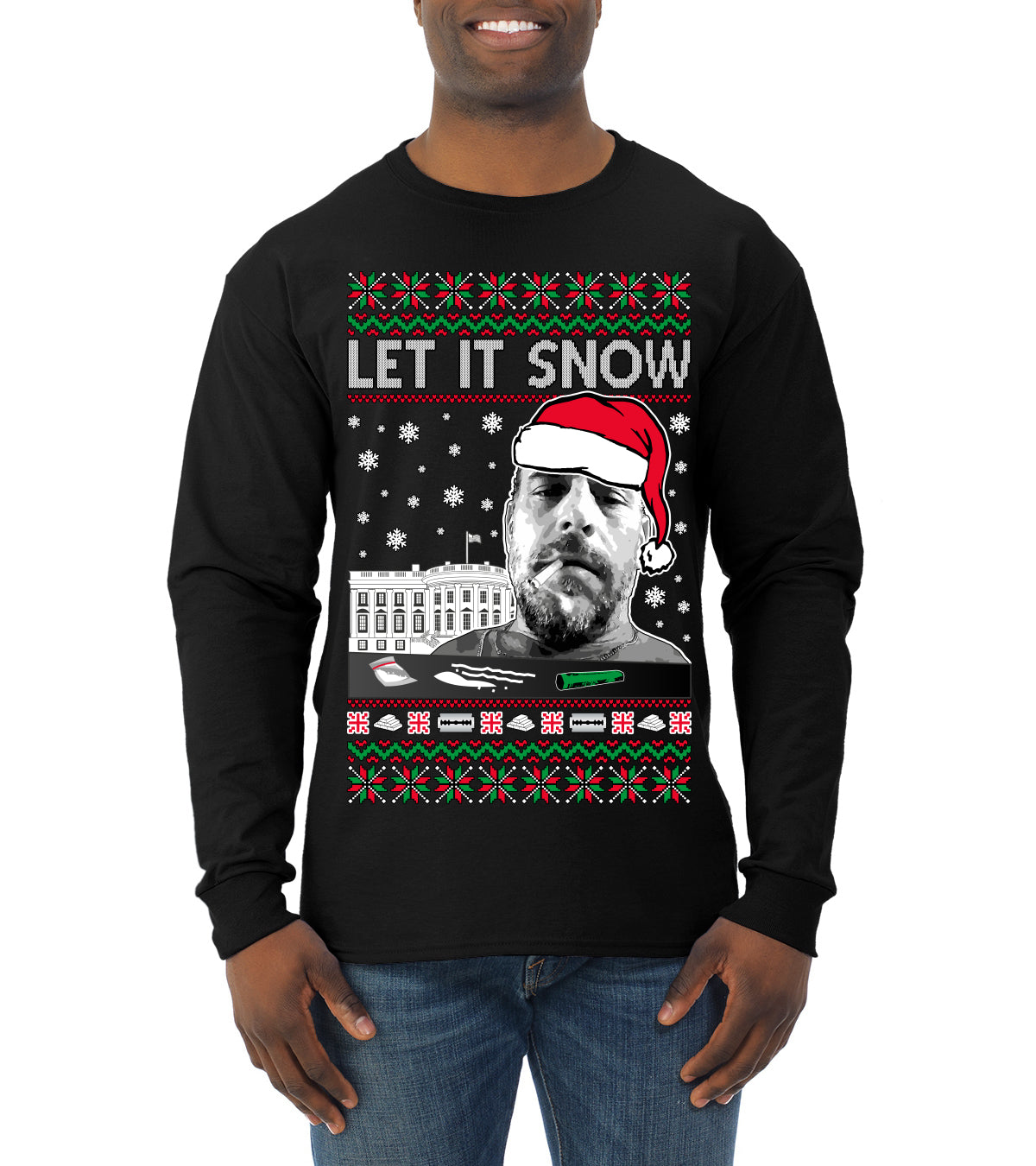 Hunter Let It Snow Biden Ugly Christmas Sweater Mens Long Sleeve Shirt