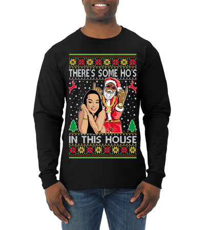 Santa the Plug Hos In This House  Ugly Christmas Sweater Mens Long Sleeve Shirt