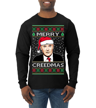 Merry Creedmas Office Humor TV  Ugly Christmas Sweater Mens Long Sleeve Shirt