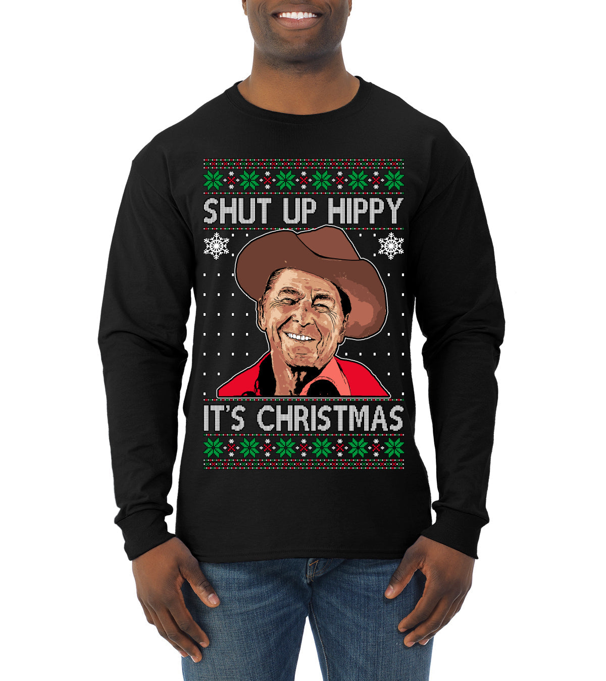 Shut Up Hippy It's Christmas Ugly Christmas Sweater Mens Long Sleeve Shirt