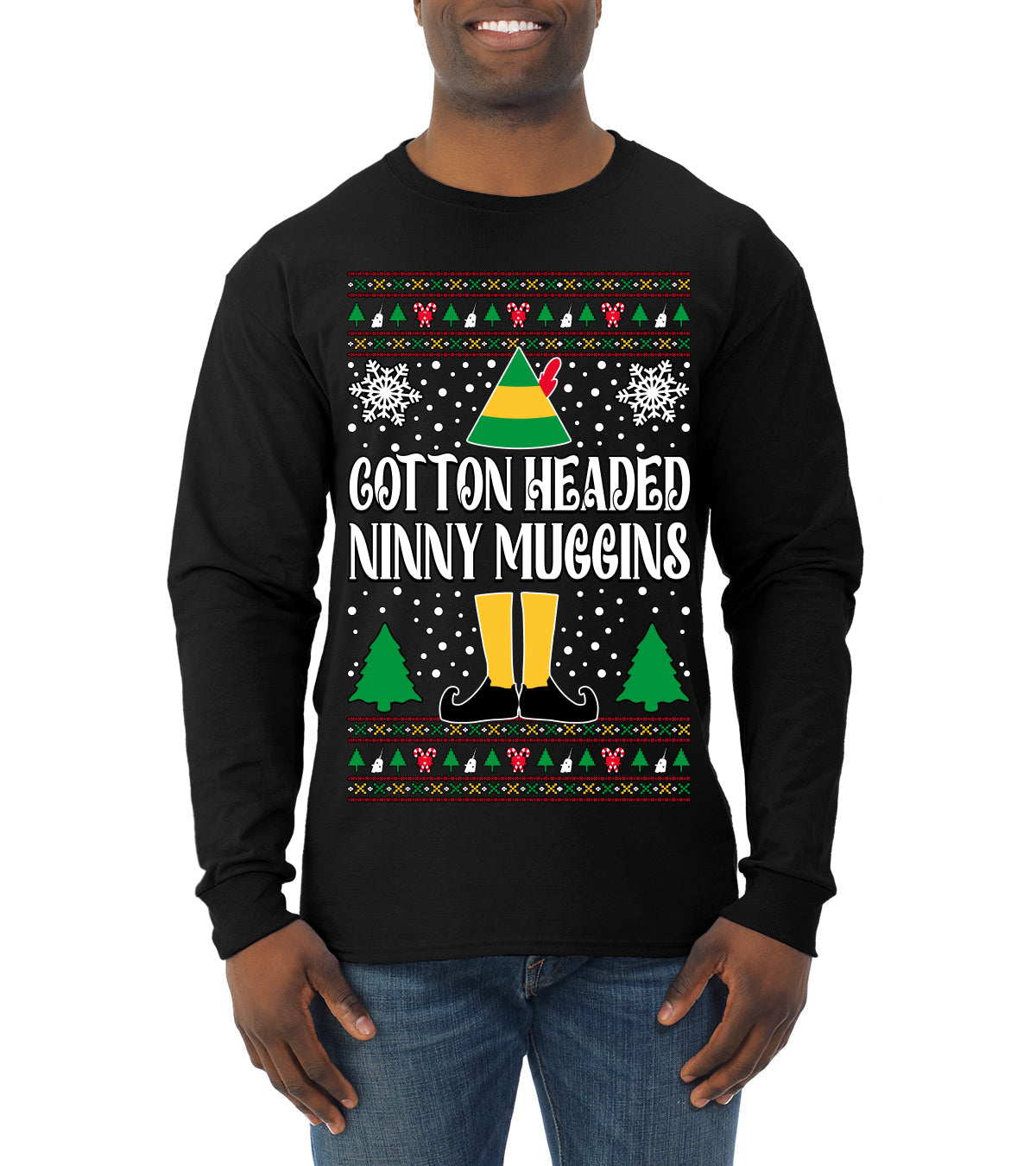 Cotton Headed Muggins Christmas Movie Quote  Ugly Christmas Sweater Mens Long Sleeve Shirt