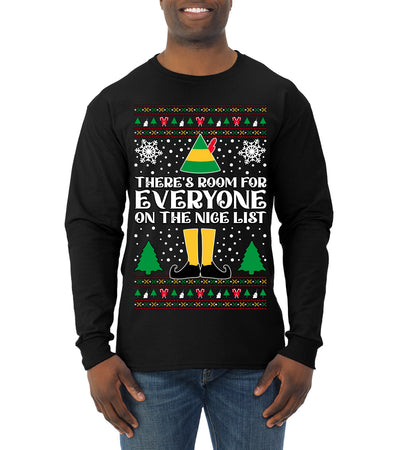 Room For Everyone On The Nice List Christmas Movie Quote  Ugly Christmas Sweater Mens Long Sleeve Shirt
