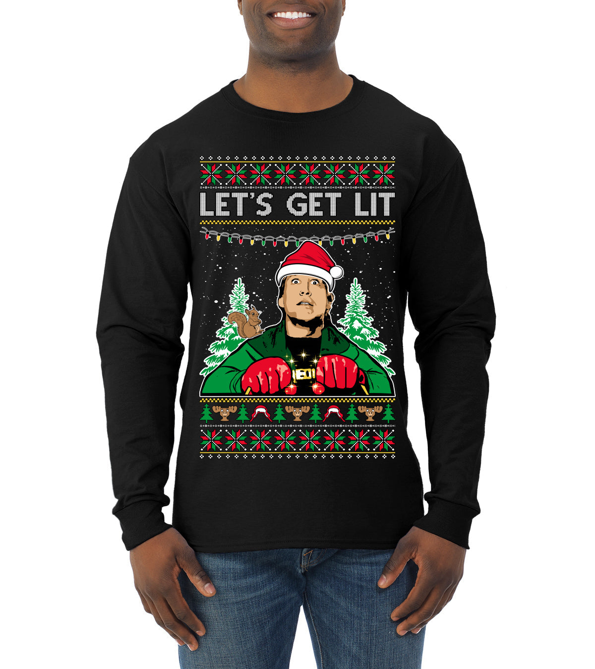 Let's Get Lit Clark Vacation Ugly Christmas Sweater Mens Long Sleeve Shirt
