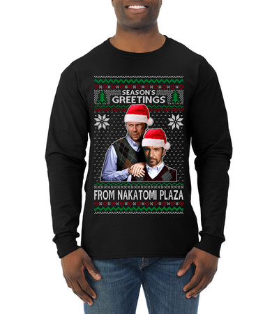 Season's Greeting From Nakatomi Plaza Ugly Christmas Sweater Mens Long Sleeve Shirt