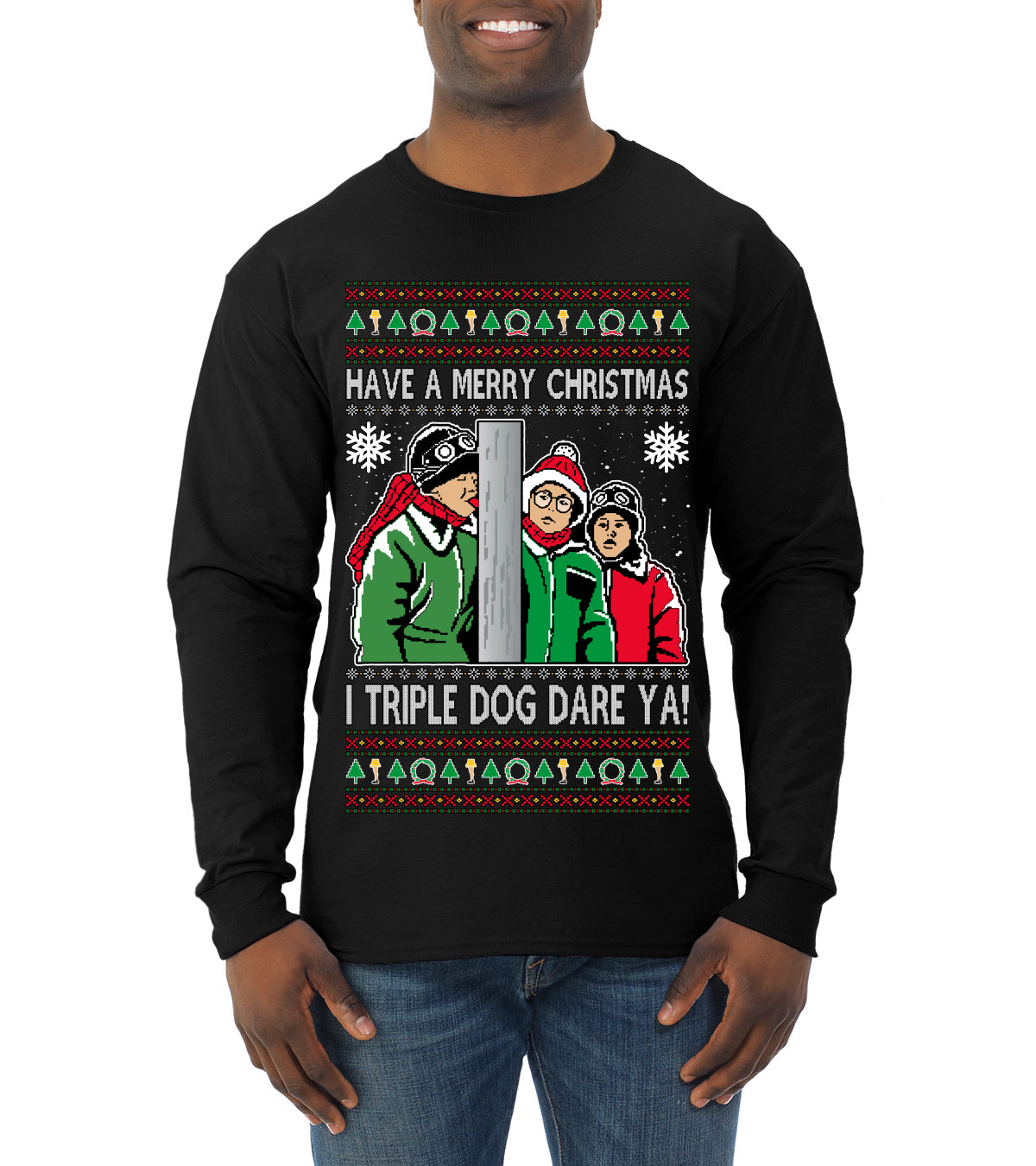 I Triple Dog Dare Ya Merry Story Ugly Christmas Sweater Mens Long Sleeve Shirt