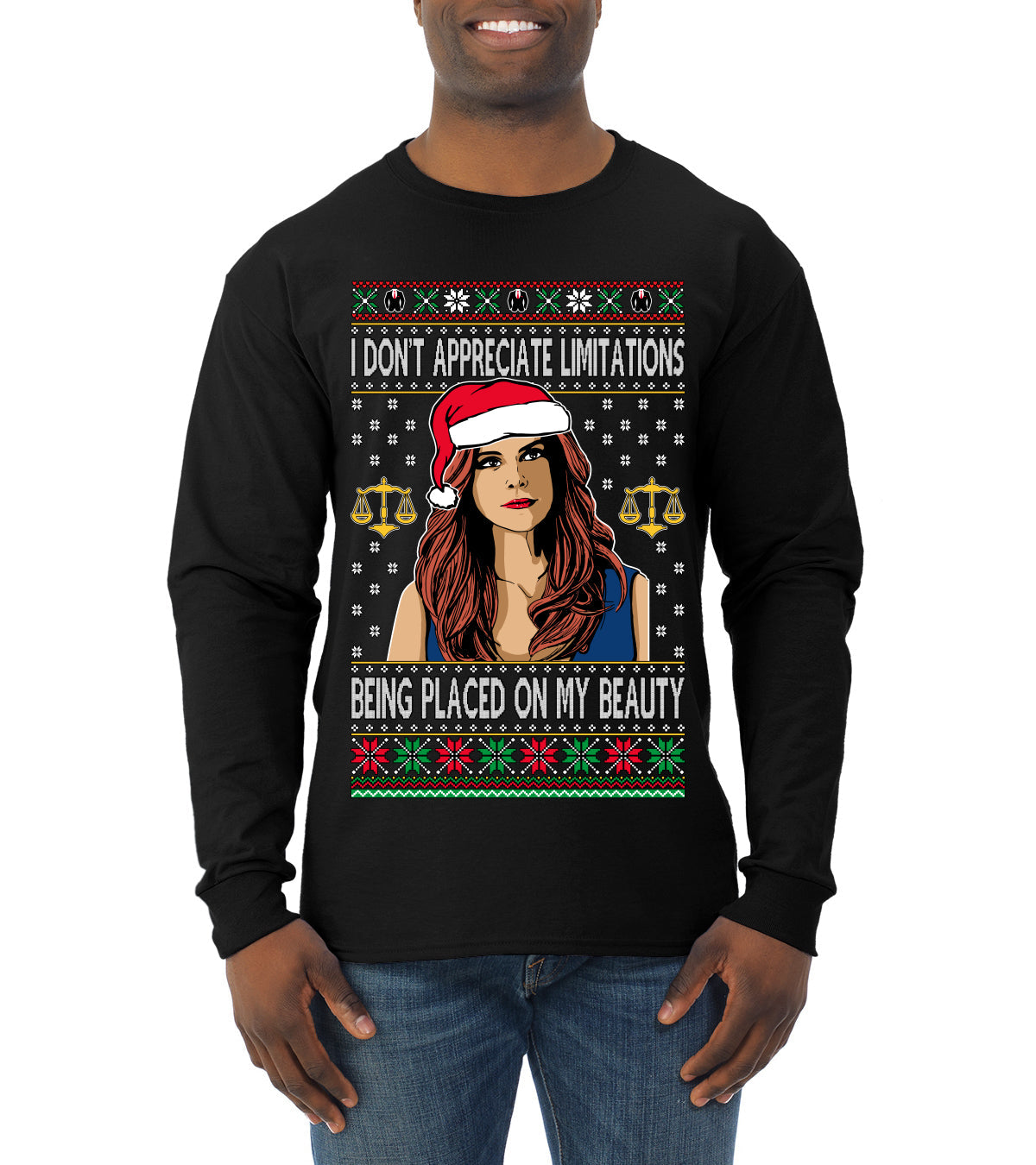 Don't Appreciate Limitations Being Placed Donna TV Show Parody Ugly Christmas Sweater Mens Long Sleeve Shirt