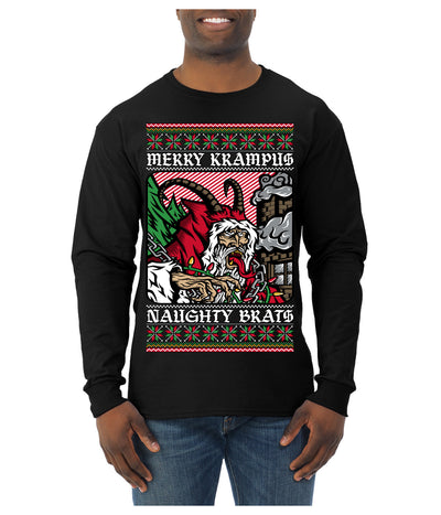 Merry Krampus Naughty Brats | Funny Ugly Christmas Sweater Mens Long Sleeve Shirt