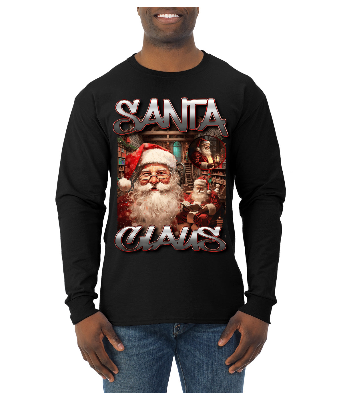 Santa Claus Bootleg Rap Music Style Ugly Christmas Sweater Mens Long Sleeve Shirt
