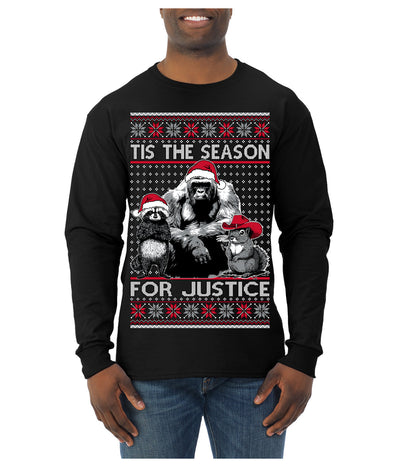 Tis the Season For Justice Harambe Peanut Fred Raccoon Ugly Christmas Sweater Mens Long Sleeve Shirt