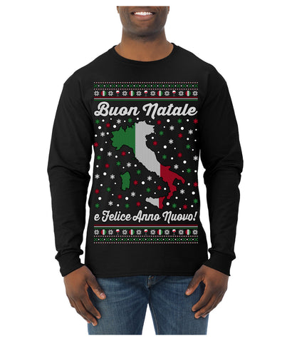 Buon Natale e Felice Anno Nuovo! Merry Christmas and Happy New Year Ugly Christmas Sweater Mens Long Sleeve Shirt