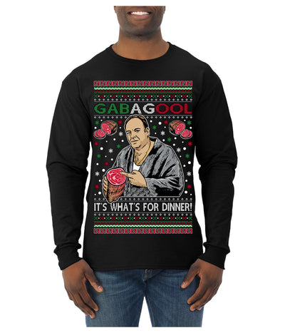 Gabagool It's What's for Dinner, Funny Tony Italian NJ New Jersey Mafia, Classic TV Show Ugly Christmas Sweater Mens Long Sleeve Shirt