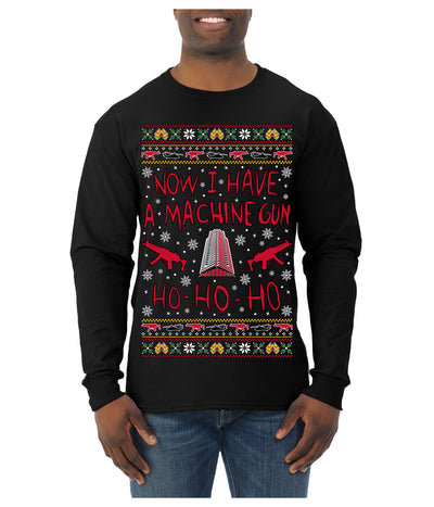 Now I Have a Machine Gun Ho Ho Ho Nakatomi Die Hard McClane Classic 80s Xmas Movie Ugly Christmas Sweater Mens Long Sleeve Shirt