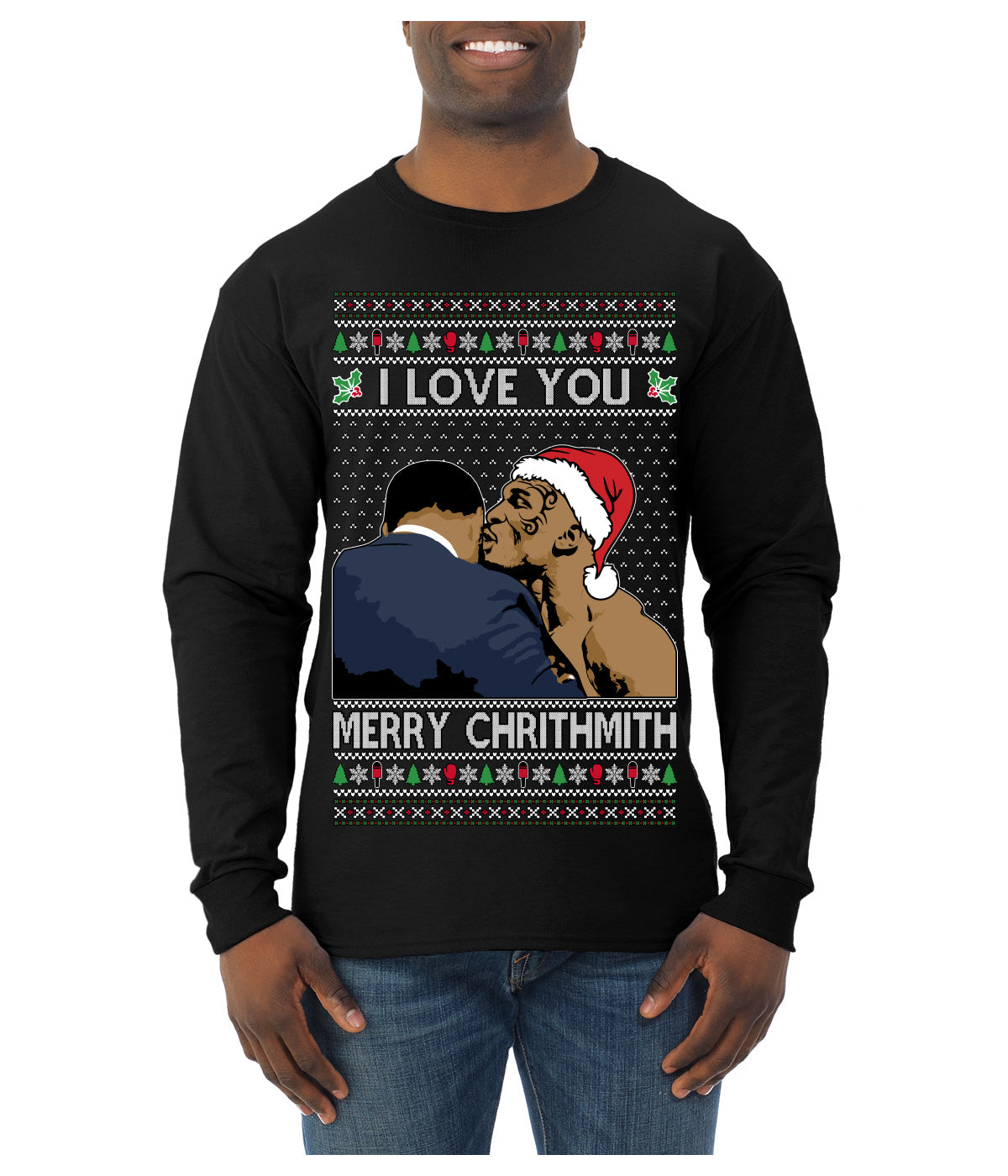 I Love You Merry Chrithmith Funny Boxing Fight Meme Classic Funny Xmas Ugly Christmas Sweater Mens Long Sleeve Shirt