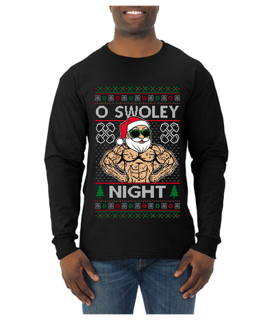 O Swoley Night, Exercise and Fitness Enthusiast, Ugly Christmas Sweater Mens Long Sleeve Shirt