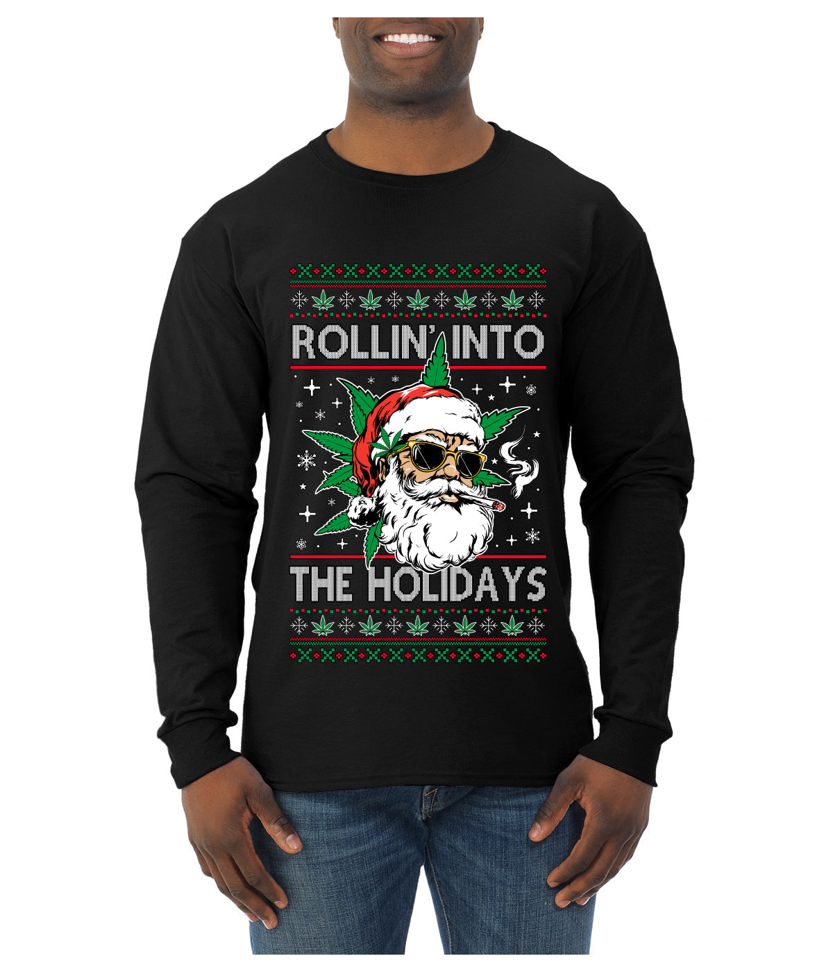 Rollin' Into The Holidays Christmas Sweater, Ugly Christmas Sweater Mens Long Sleeve Shirt
