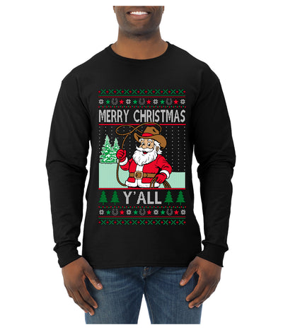 Merry Christmas Y'all Christmas Sweater, Ugly Christmas Sweater Mens Long Sleeve Shirt