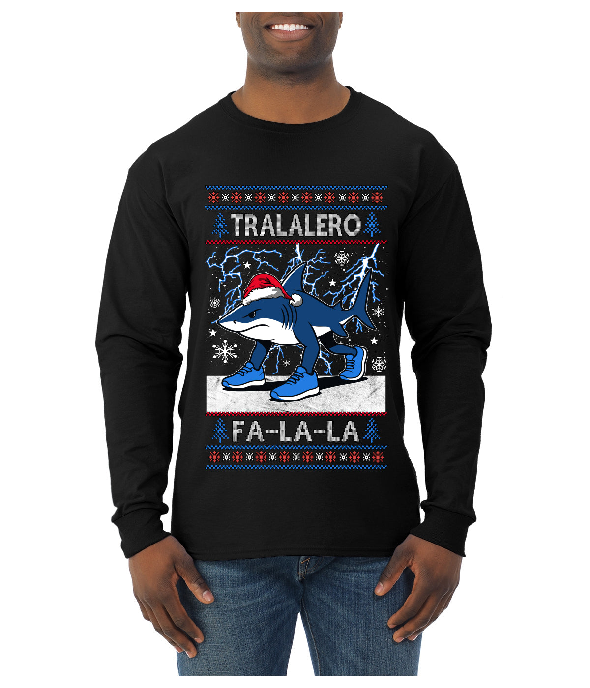 Tralalero Fa La La Brainrot, Ugly Christmas Sweater Mens Long Sleeve Shirt
