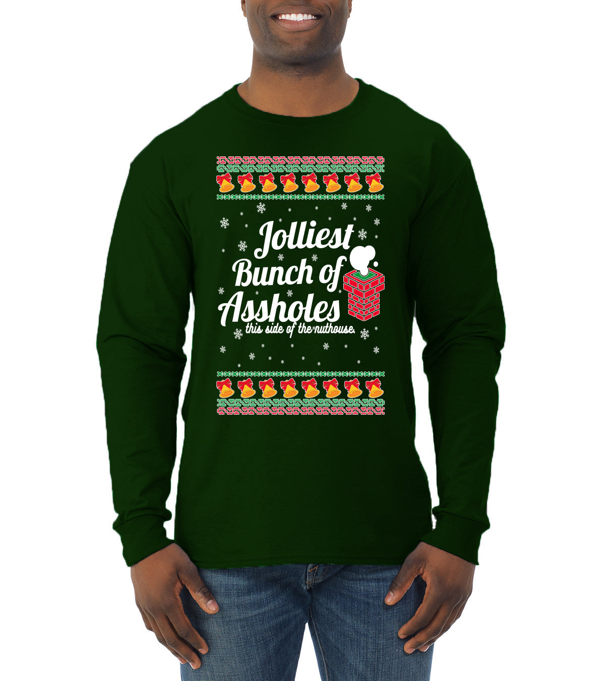 Jolliest Bunch of Assholes Xmas Movie Ugly Christmas Sweater Mens Long Sleeve Shirt