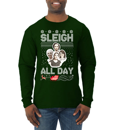 AOC The Squad Congresswomen Sleigh All Day Xmas Ugly Christmas Sweater Mens Long Sleeve Shirt