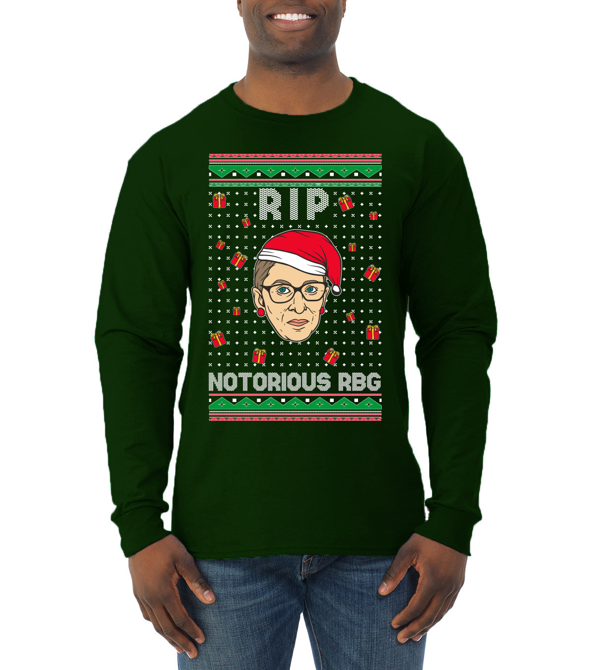 RIP Notorious RBG Ruth Bader Ginsburg Ugly Christmas Sweater Mens Long Sleeve Shirt