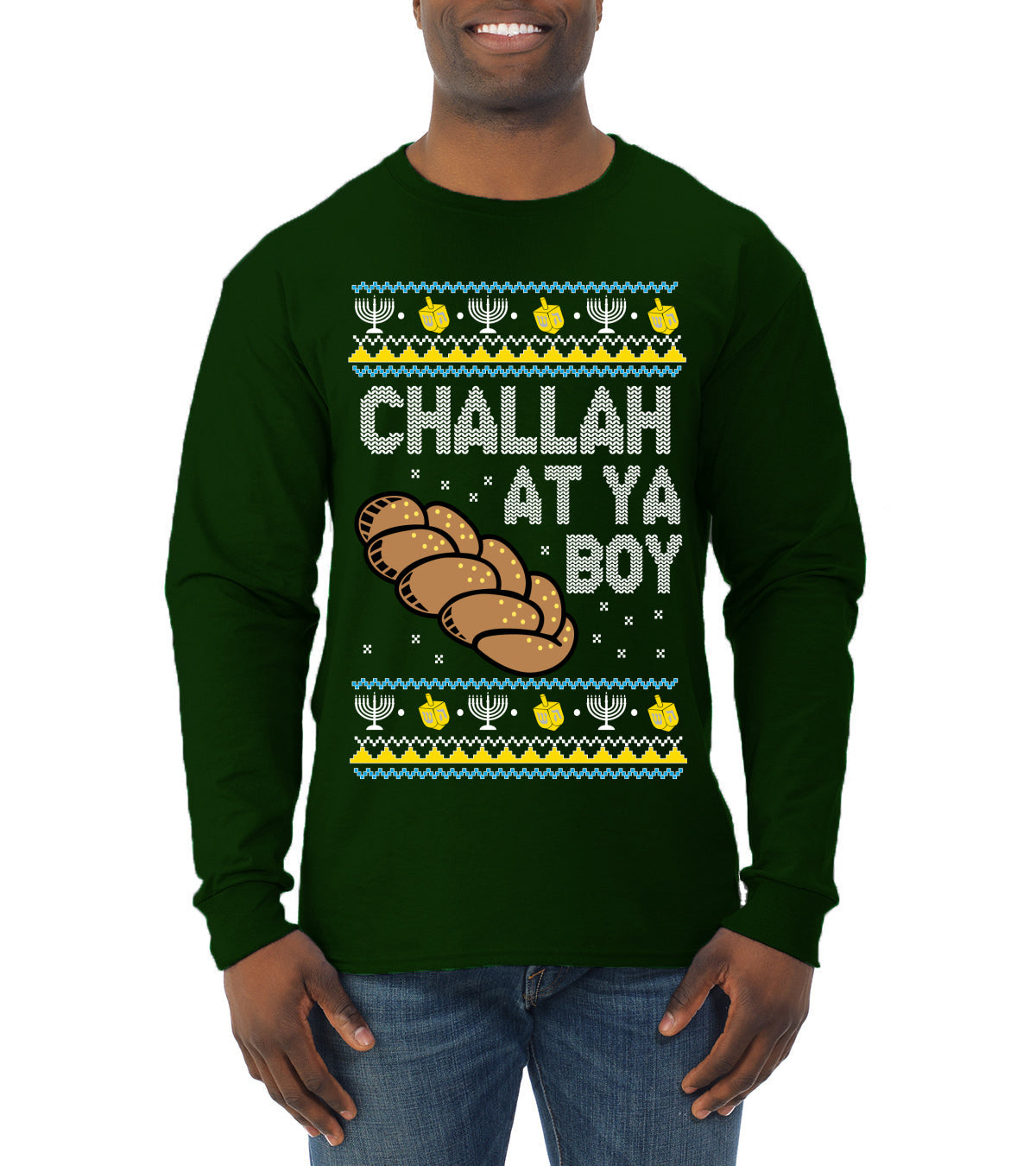 Challah At Ya Boy Ugly Christmas Sweater Mens Long Sleeve Shirt