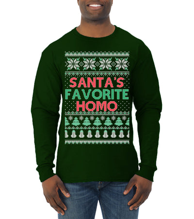 Santa's Favorite Homo Ugly Christmas Sweater Mens Long Sleeve Shirt