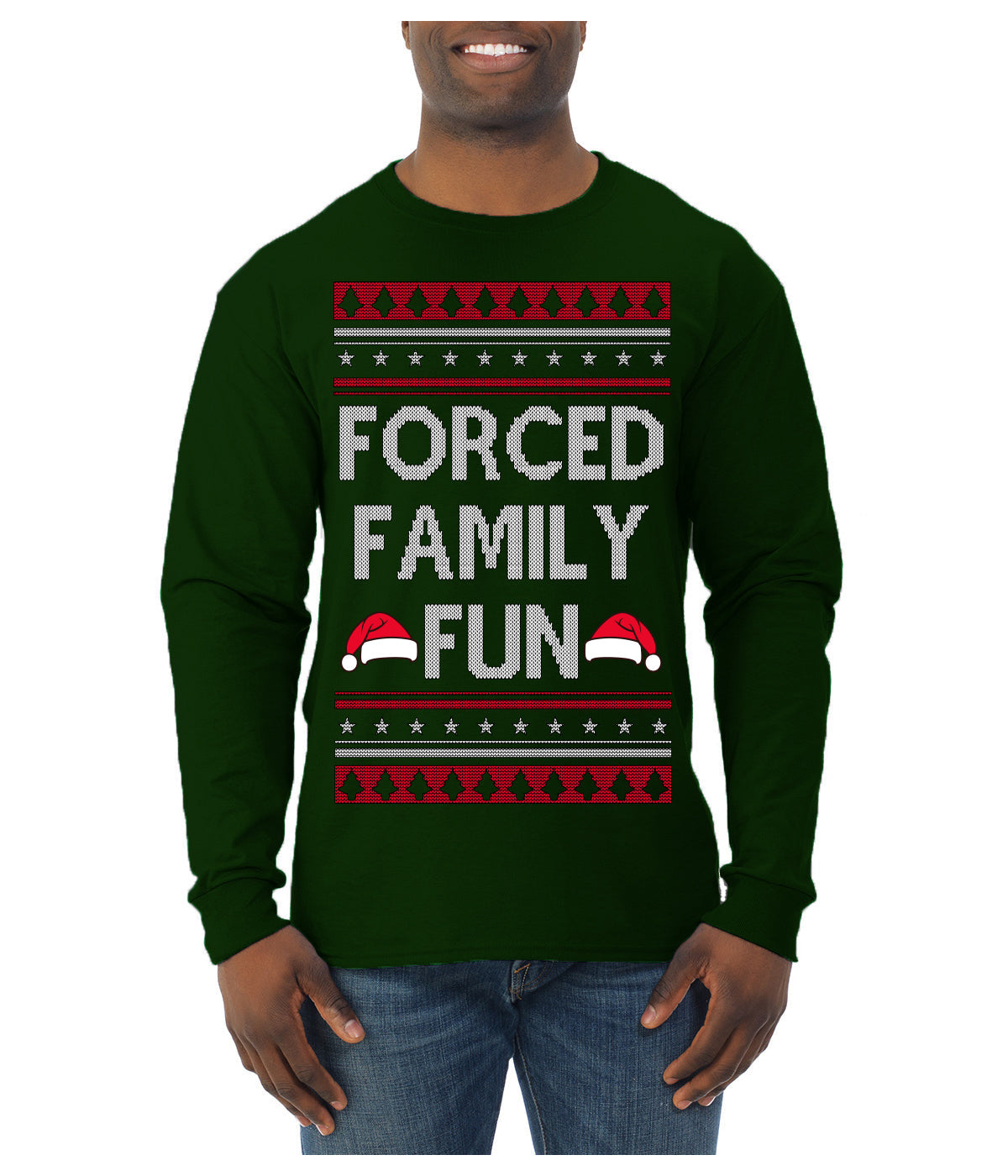 Forced Family Fun, Xmas Holiday Funny Ugly Christmas Sweater Mens Long Sleeve Shirt
