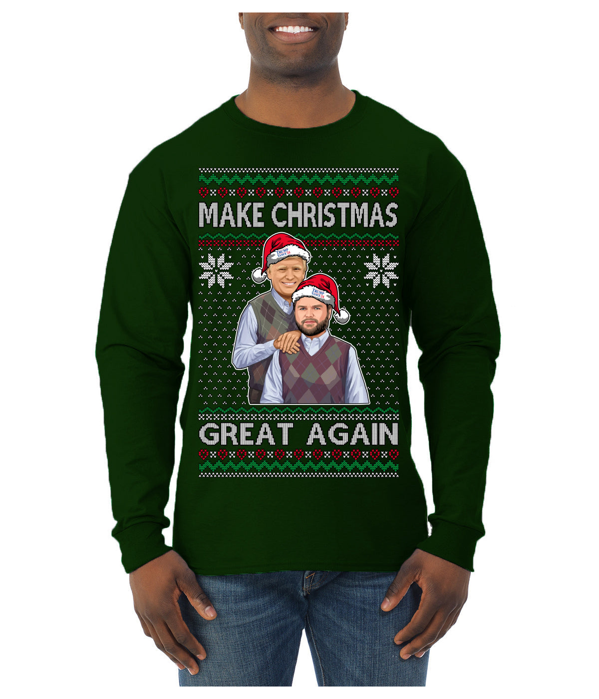 Make Christmas Great Again Trump Vance 2024 Movie Parody Ugly Christmas Sweater Mens Long Sleeve Shirt