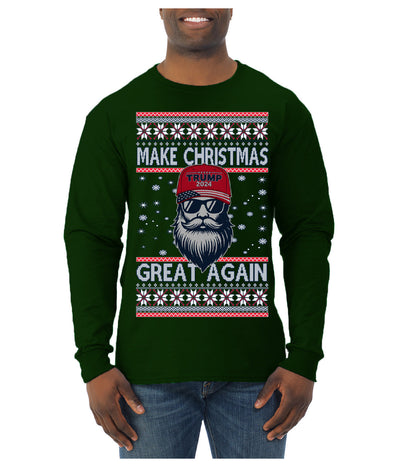 Make Christmas Great Again Trump Santa Claus 2024 MAGA,  Donald Trump JD Vance GOP Republican Ugly Christmas Sweater Mens Long Sleeve Shirt