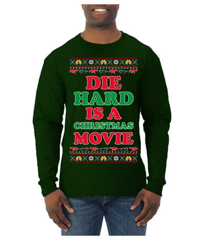 Die Hard is a Christmas Movie Classic, McClane Hans Nakatomi Plaza Xmas Party Holiday Movies Ugly Christmas Sweater Mens Long Sleeve Shirt