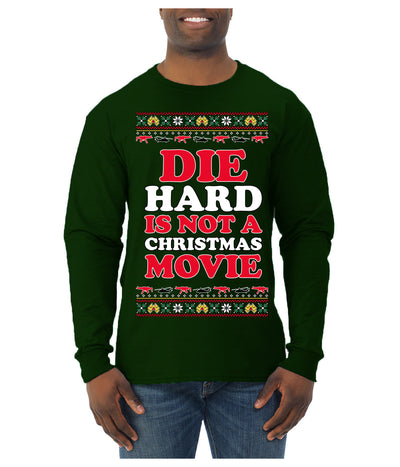 Die Hard is Not a Christmas Movie Classic, McClane Hans Nakatomi Plaza Xmas Party Holiday Movies Ugly Christmas Sweater Mens Long Sleeve Shirt