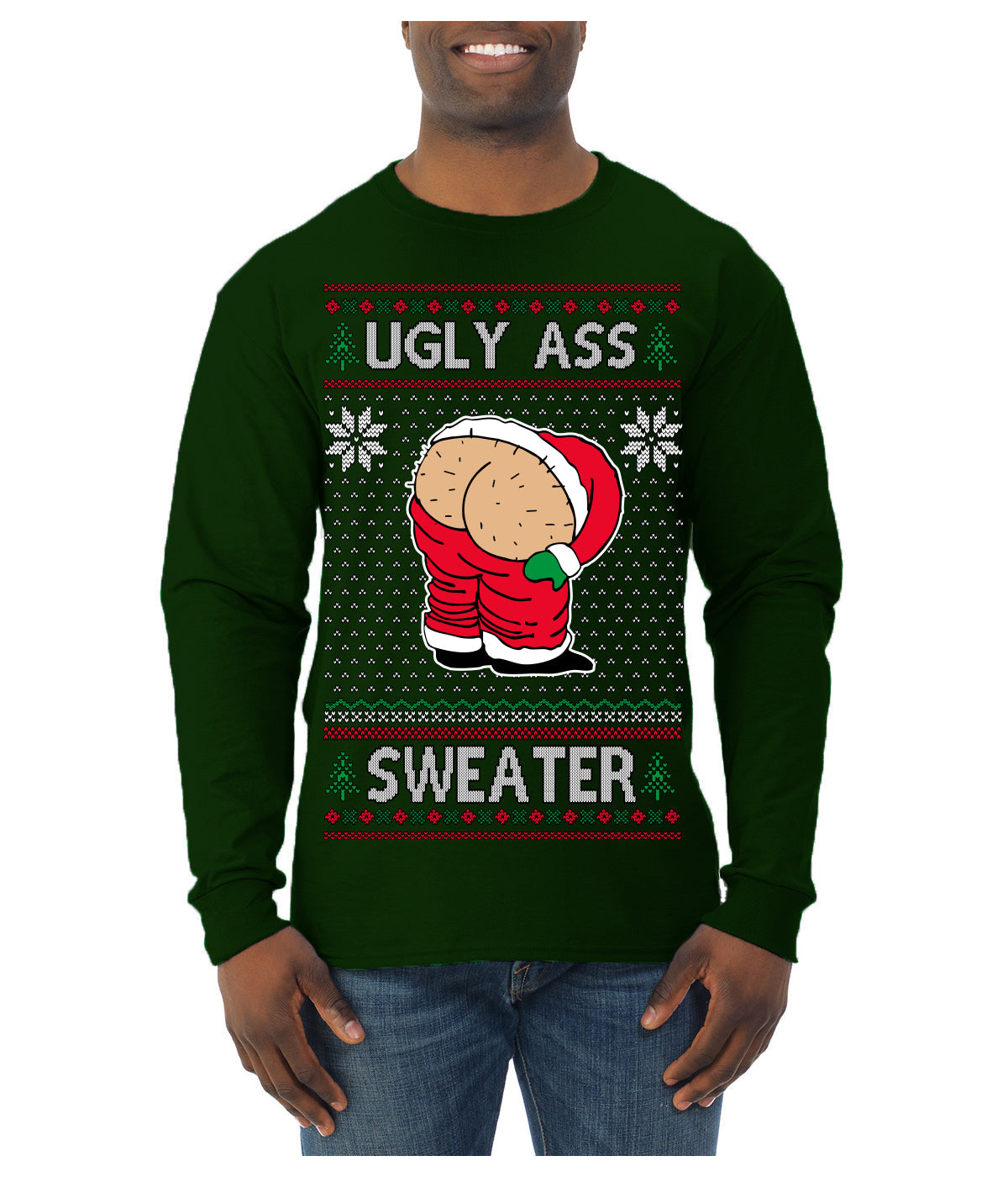 Ugly Ass Sweater Funny Santa Claus Butt Xmas Ugly Christmas Sweater Mens Long Sleeve Shirt