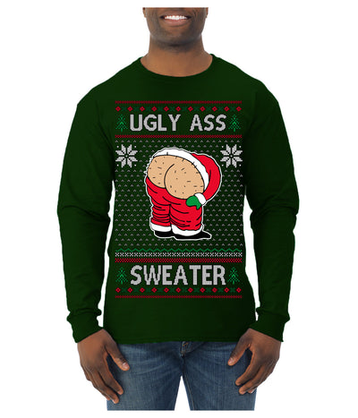 Ugly Ass Sweater Funny Santa Claus Butt Xmas Ugly Christmas Sweater Mens Long Sleeve Shirt