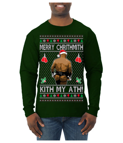 Merry Chrithmith Kith My Ath, Butt Viral Kiss My Ass Boxing Fight Meme Ugly Christmas Sweater Mens Long Sleeve Shirt