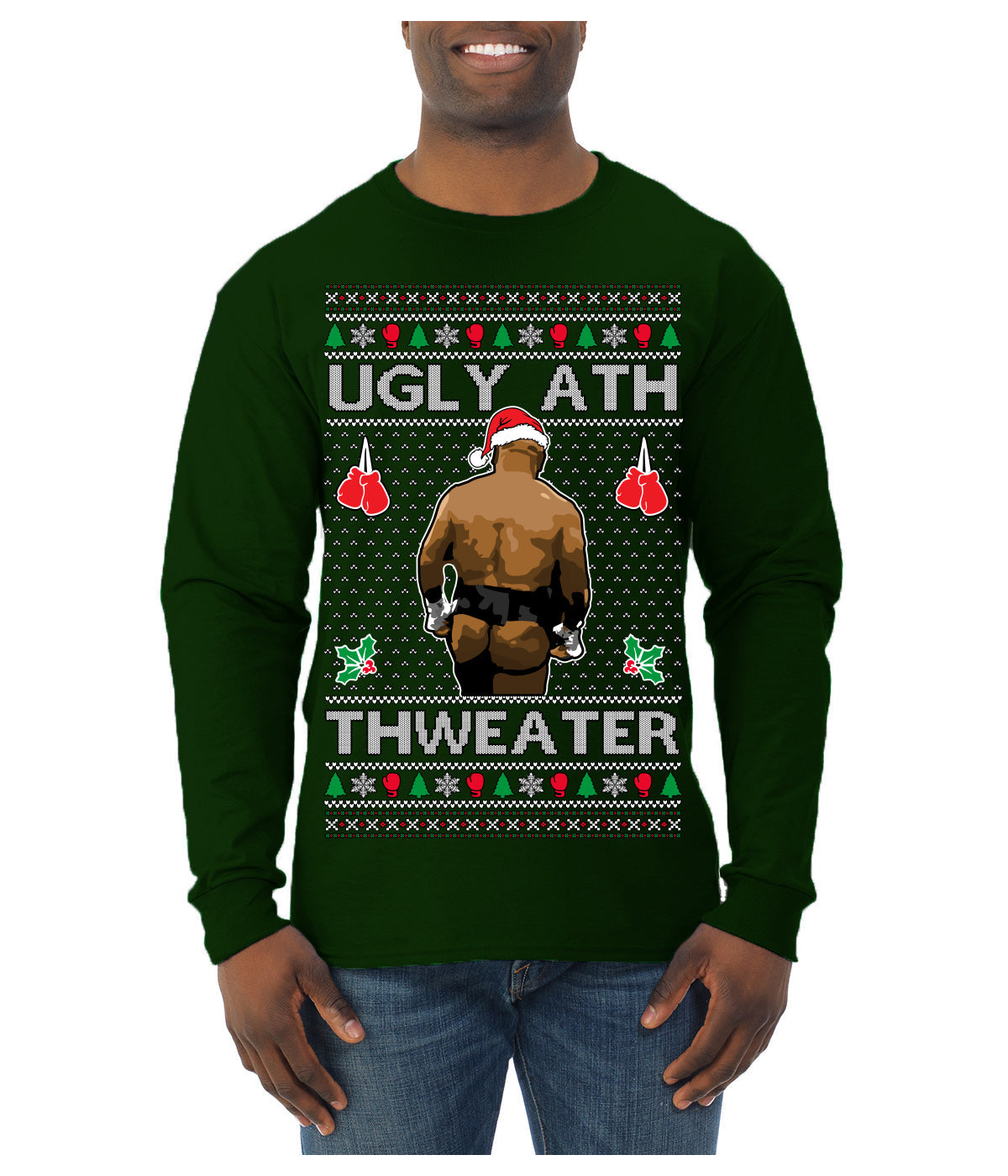 Ugly Ath Sweater Merry Chrithmith, Butt Viral Ugly Ass Boxing Fight Meme Ugly Christmas Sweater Mens Long Sleeve Shirt