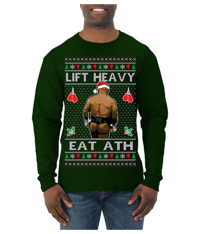 Lift Heavy Eat Ath Merry Chrithmith, Butt Viral Weightlifting Lifting Boxing Fight Meme Ugly Christmas Sweater Mens Long Sleeve Shirt