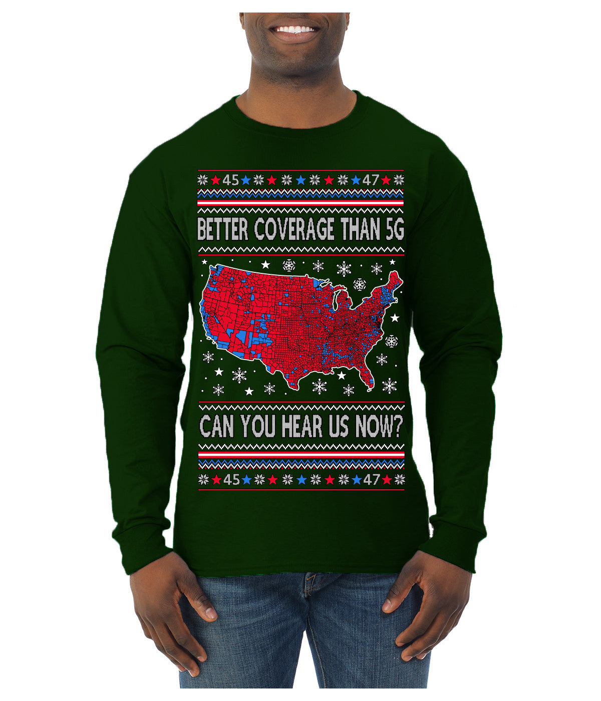 Trump 2024 Better Coverage than 5G Red Wave Landslide Ugly Christmas Sweater Mens Long Sleeve Shirt