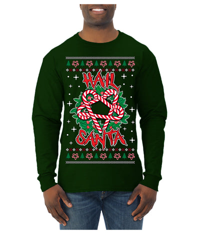 Hail Santa Funny Satanic Candy Devil Heavy Metal Satan Ugly Christmas Sweater Mens Long Sleeve Shirt