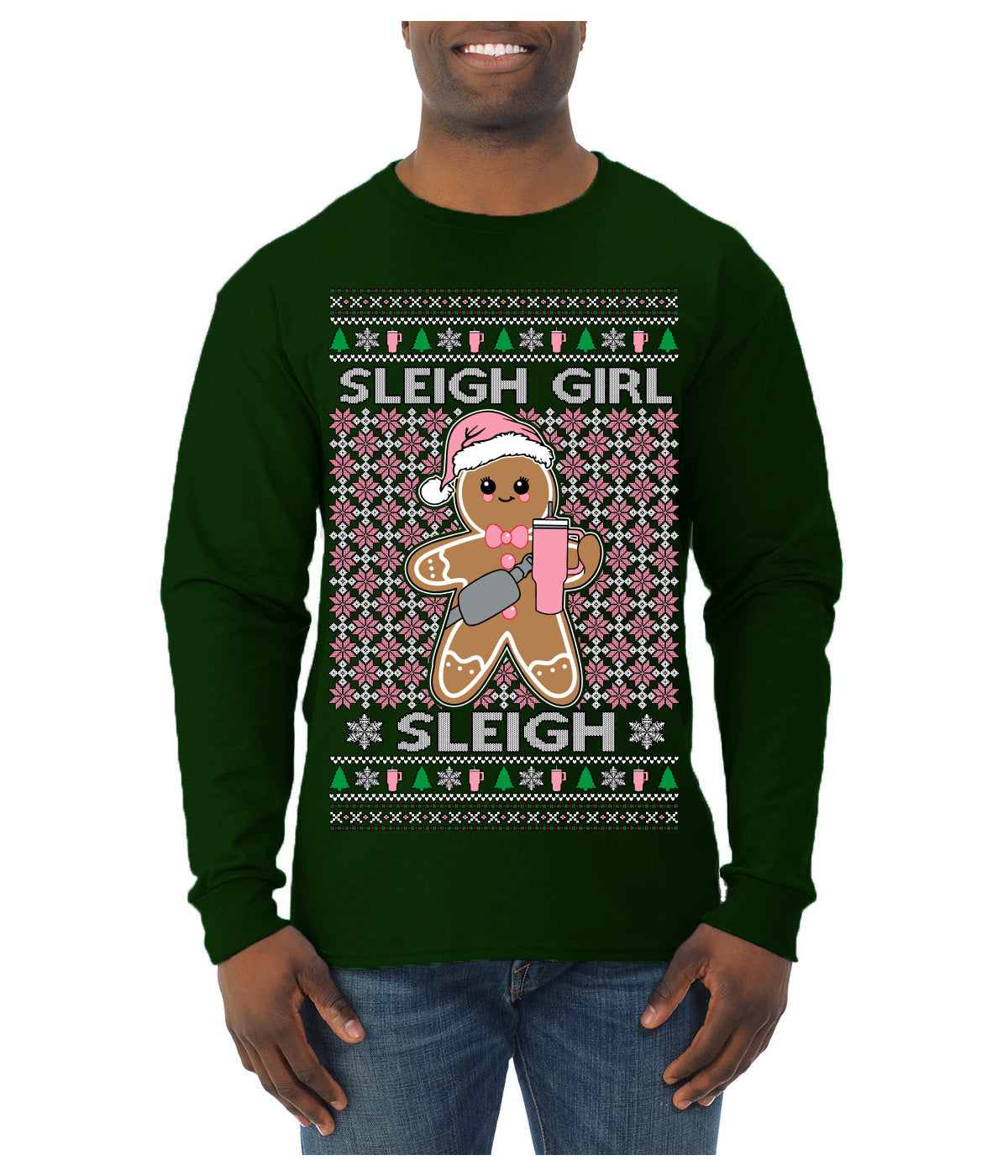 Sleigh Girl Sleigh Funny Trendy Pop Girly Sling Bag Coffee Cup Unisex Ugly Christmas Sweater Mens Long Sleeve Shirt