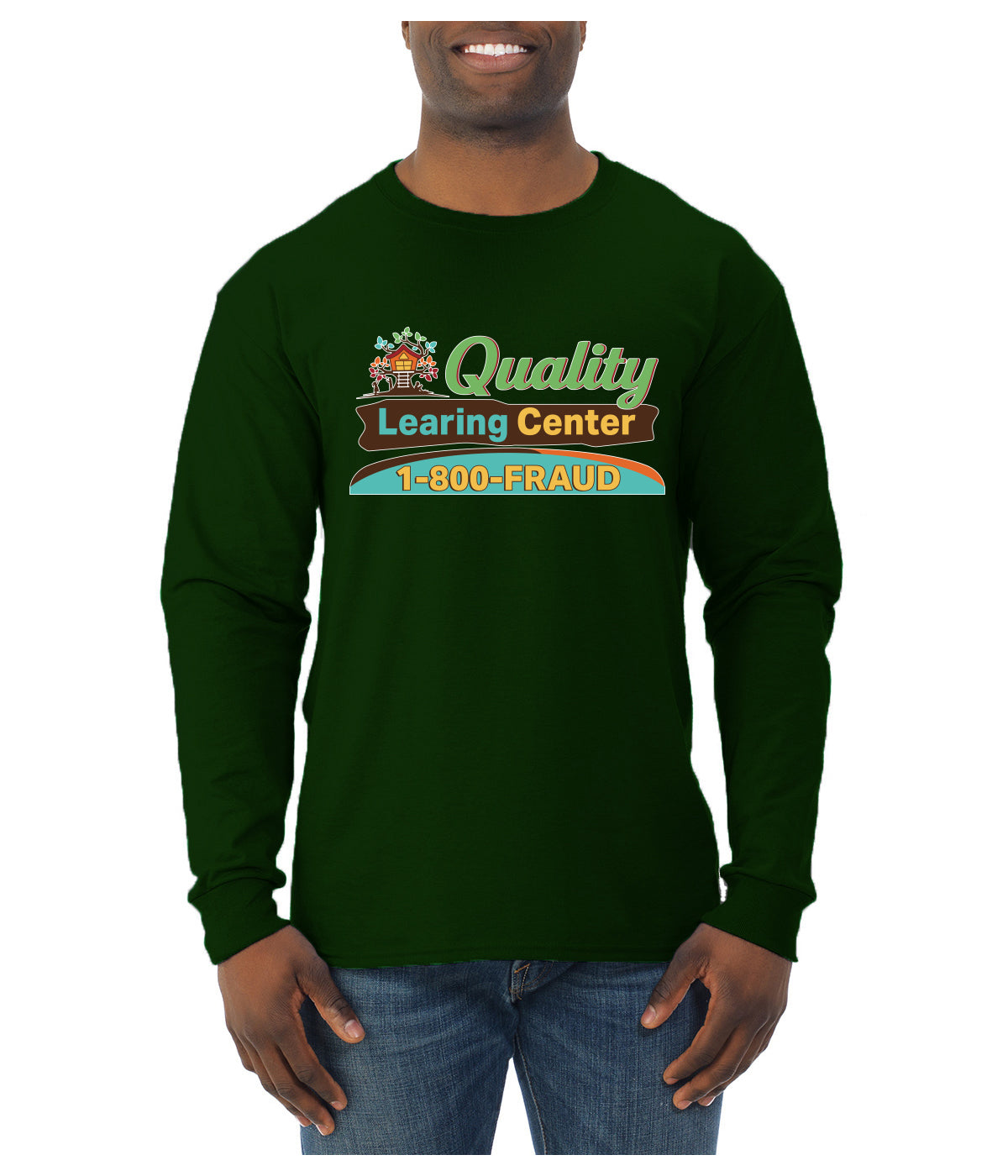 Quality Learing Center 1800-FRAUD Day Care Sweater, Unisex Mens Long Sleeve Shirt
