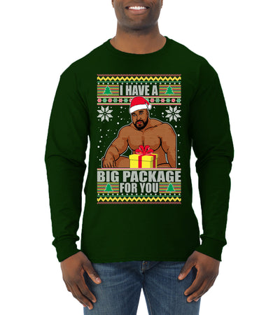 I Have A Big Package Meme Barry Wood Ugly Christmas Sweater Mens Long Sleeve Shirt