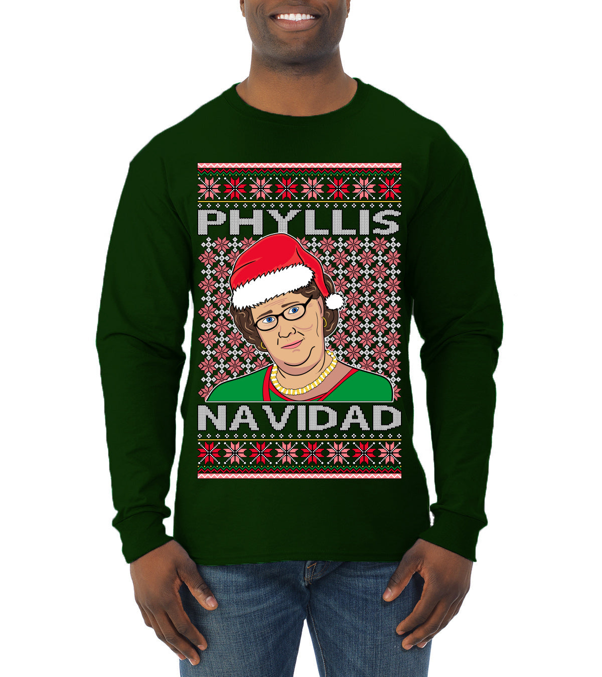 Office Phyllis Navidad Happy Holiday Ugly Christmas Sweater Mens Long Sleeve Shirt