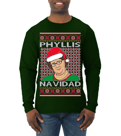 Office Phyllis Navidad Happy Holiday Ugly Christmas Sweater Mens Long Sleeve Shirt