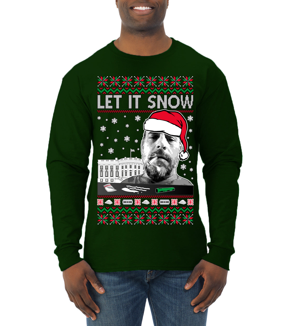 Hunter Let It Snow Biden Ugly Christmas Sweater Mens Long Sleeve Shirt