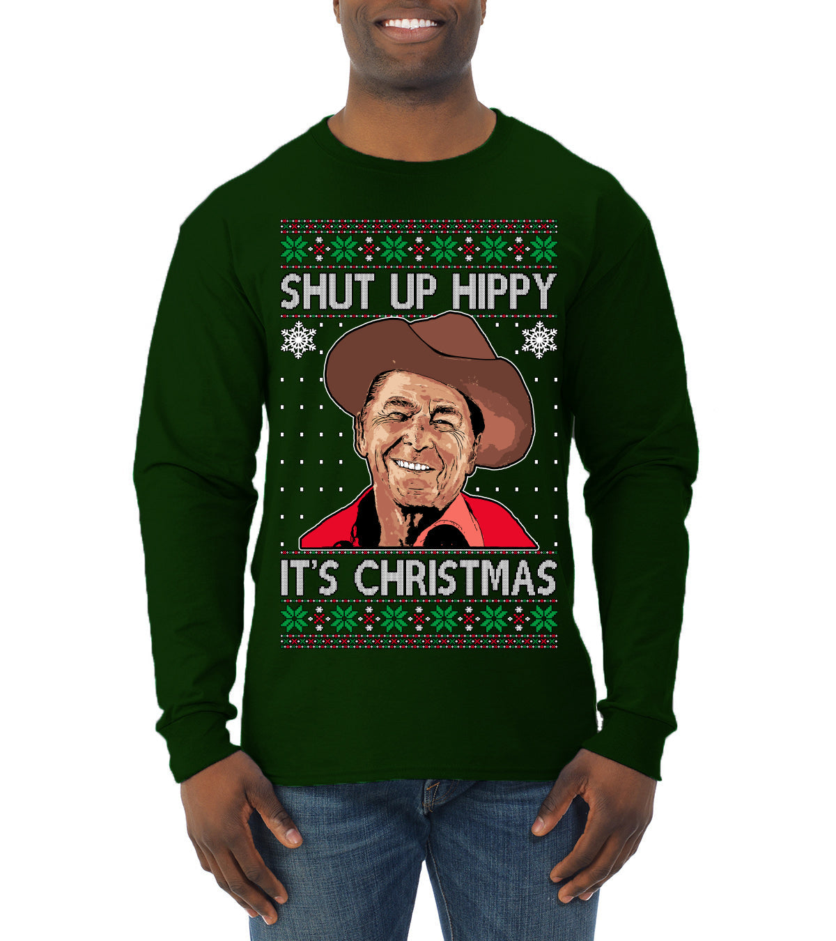 Shut Up Hippy It's Christmas Ugly Christmas Sweater Mens Long Sleeve Shirt