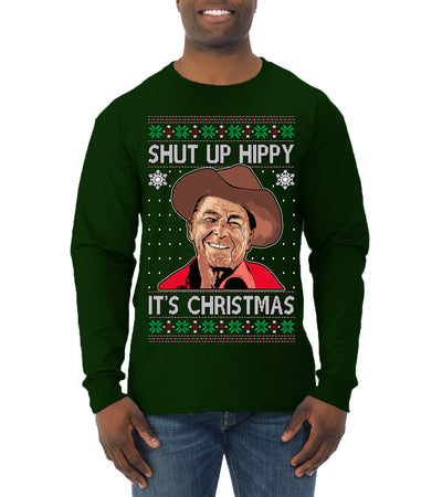Shut Up Hippy It's Christmas Ugly Christmas Sweater Mens Long Sleeve Shirt